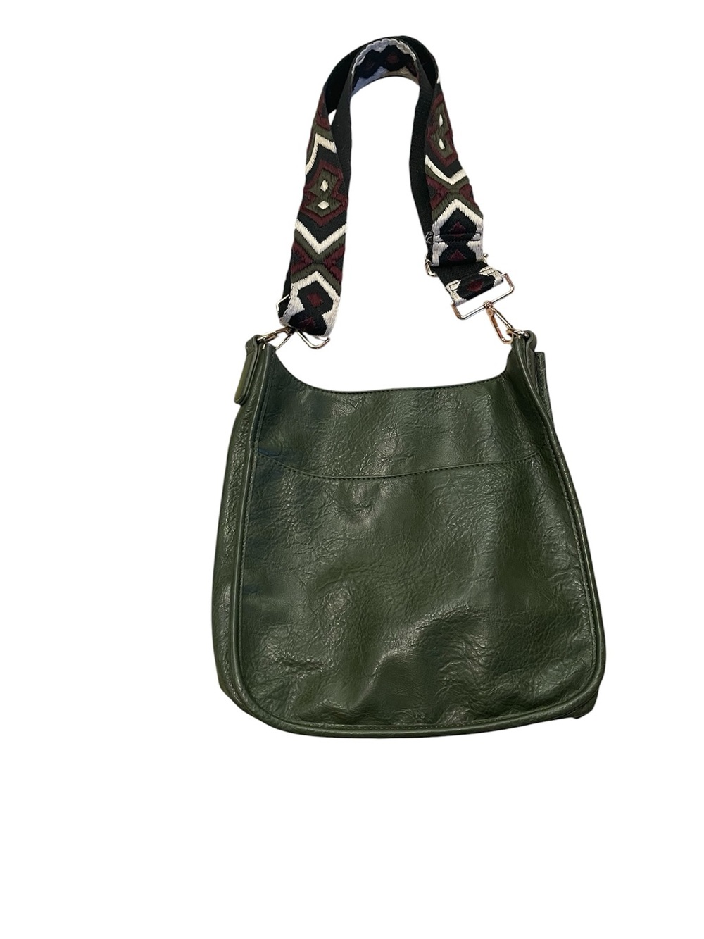 Adorned Green boho messenger Bag with Patterned Detachable guitar Strap